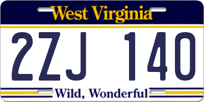 WV license plate 2ZJ140