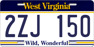 WV license plate 2ZJ150