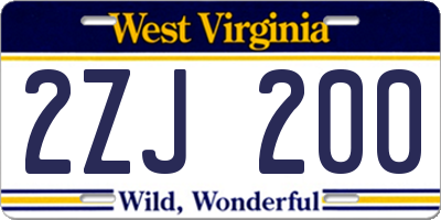WV license plate 2ZJ200