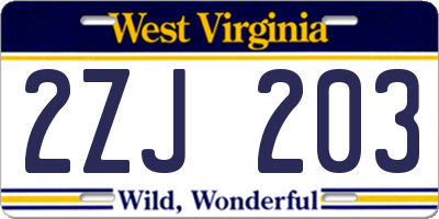 WV license plate 2ZJ203
