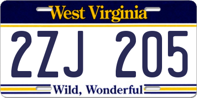 WV license plate 2ZJ205