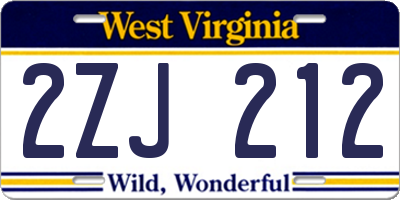 WV license plate 2ZJ212