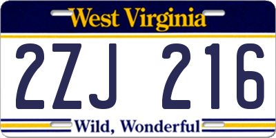 WV license plate 2ZJ216