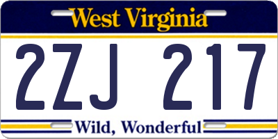 WV license plate 2ZJ217