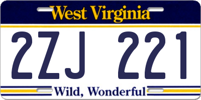 WV license plate 2ZJ221