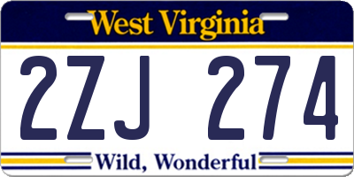 WV license plate 2ZJ274