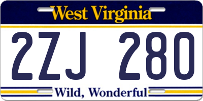 WV license plate 2ZJ280