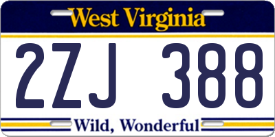 WV license plate 2ZJ388