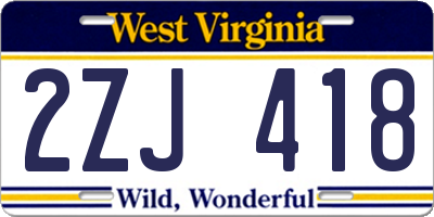 WV license plate 2ZJ418