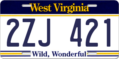WV license plate 2ZJ421