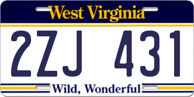 WV license plate 2ZJ431