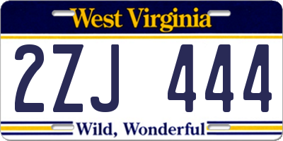 WV license plate 2ZJ444