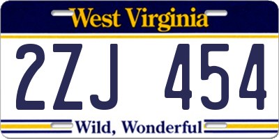 WV license plate 2ZJ454