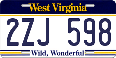 WV license plate 2ZJ598