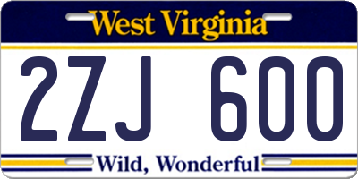 WV license plate 2ZJ600
