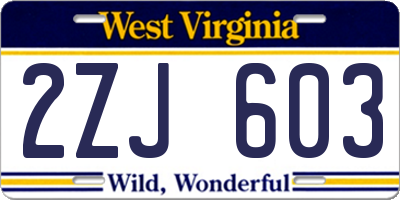 WV license plate 2ZJ603