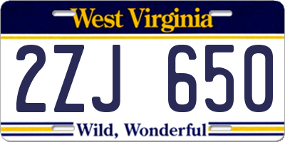 WV license plate 2ZJ650