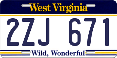 WV license plate 2ZJ671