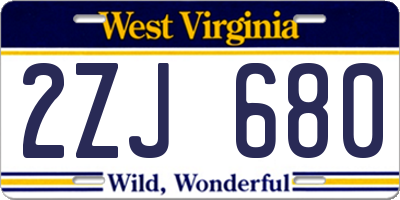 WV license plate 2ZJ680