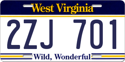 WV license plate 2ZJ701