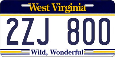 WV license plate 2ZJ800