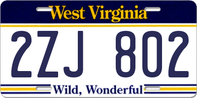 WV license plate 2ZJ802