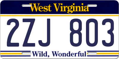 WV license plate 2ZJ803
