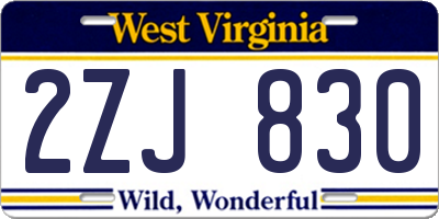 WV license plate 2ZJ830