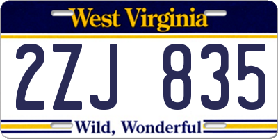WV license plate 2ZJ835