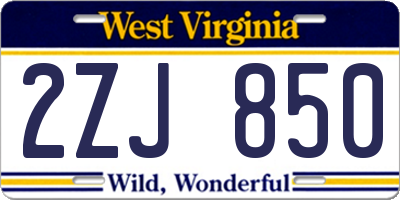 WV license plate 2ZJ850