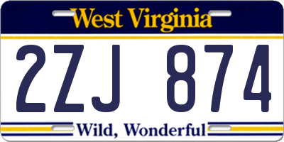 WV license plate 2ZJ874