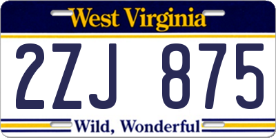WV license plate 2ZJ875