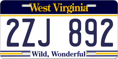 WV license plate 2ZJ892