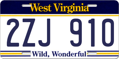 WV license plate 2ZJ910