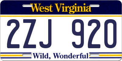 WV license plate 2ZJ920