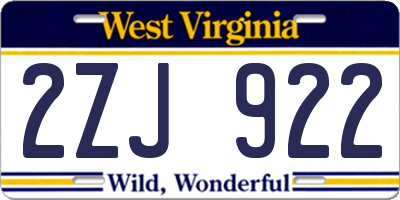 WV license plate 2ZJ922