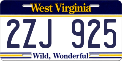 WV license plate 2ZJ925