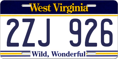 WV license plate 2ZJ926