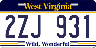 WV license plate 2ZJ931