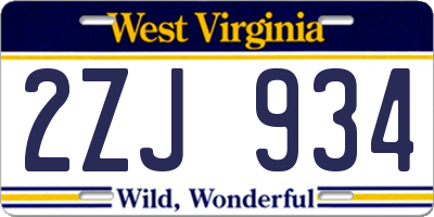 WV license plate 2ZJ934