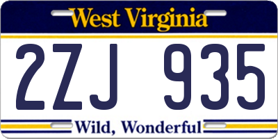 WV license plate 2ZJ935