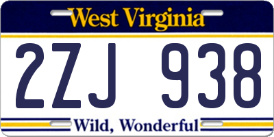 WV license plate 2ZJ938