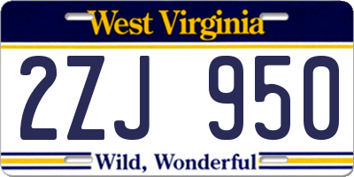 WV license plate 2ZJ950