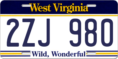 WV license plate 2ZJ980