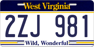 WV license plate 2ZJ981