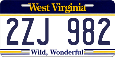 WV license plate 2ZJ982