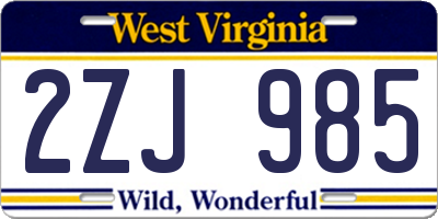 WV license plate 2ZJ985