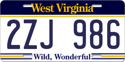 WV license plate 2ZJ986