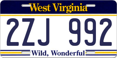 WV license plate 2ZJ992