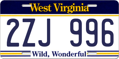 WV license plate 2ZJ996